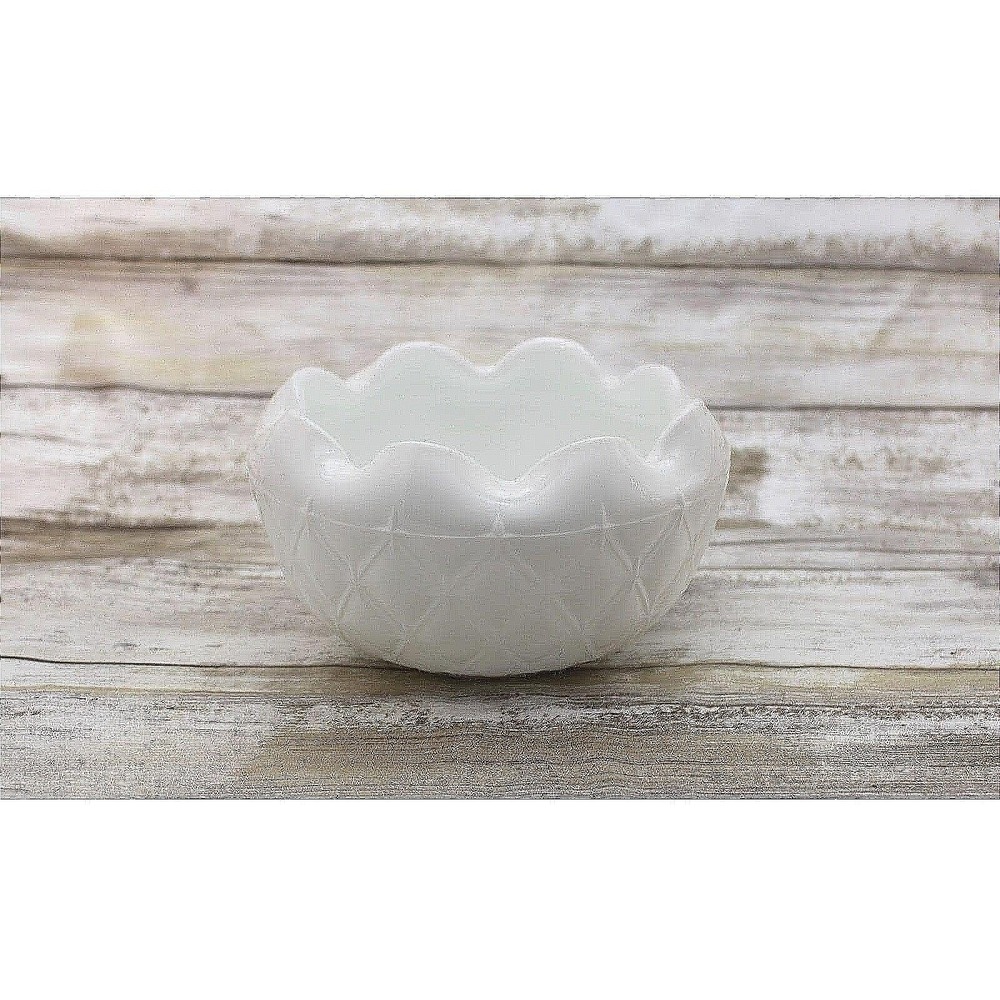Vintage White Milk Glass‎ Bowl, Quilted Diamond Pattern With Ruffled Rim